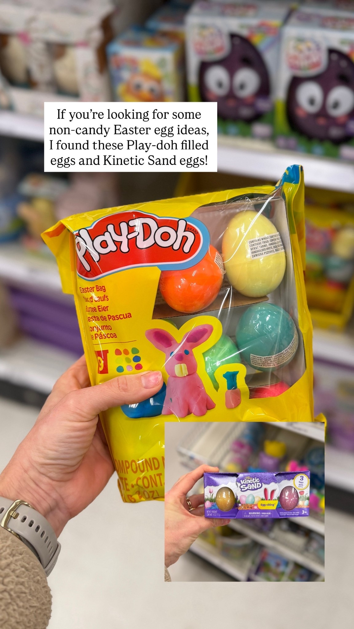 Play-doh filled Easter eggs and kinetic sand filled Easter eggs. These are good options if you’re looking for something that’s non-candy for Easter. ￼

#LTKSeasonal #LTKKids