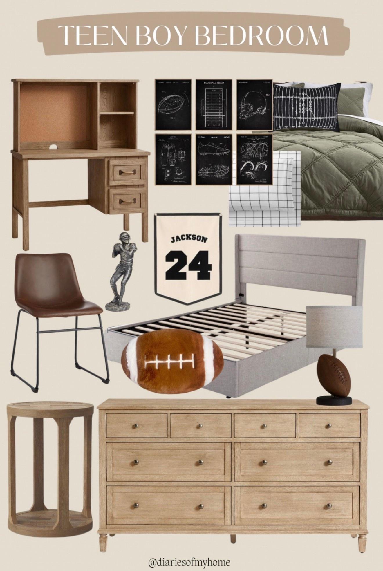 Teen Boy Room Idea 💡 this was my moodboard I created as inspiration for my son’s bedroom! I feel like it truly came out exactly how I envisioned it!

Football, boys bedroom, teen room, teen bedroom, room ideas, moodboard, bedroom inspo, teen boy room 

#LTKHome #LTKmomlife #LTKFindsUnder50