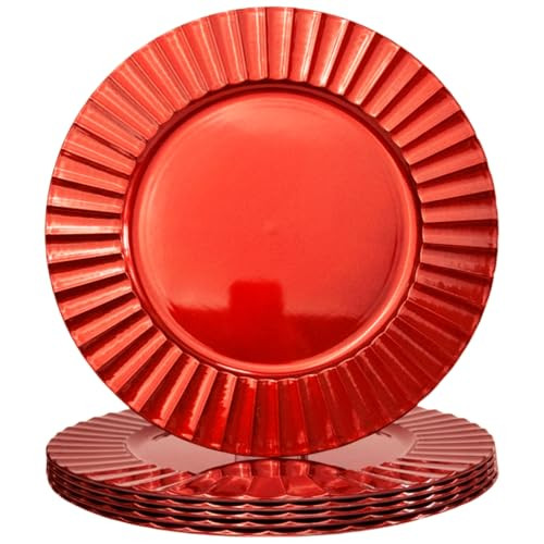 UOEKCS 13" Red Charger Plates, Round Plate Chargers with Waved Scalloped Rim, Plastic Plate Charger for Dinner Plates for Thanksgivng, Christmas, Tabletop Decor(Set of 6) | Amazon (US)