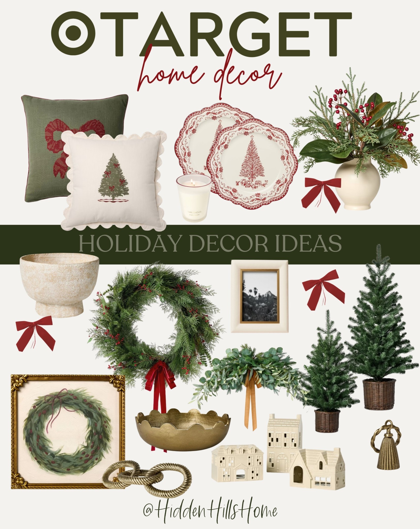 Target holiday home decor! Studio McGee Christmas decor collection, holiday home inspiration, wreath, Christmas pillows, bows 

#LTKFindsUnder100 #LTKHoliday #LTKHome