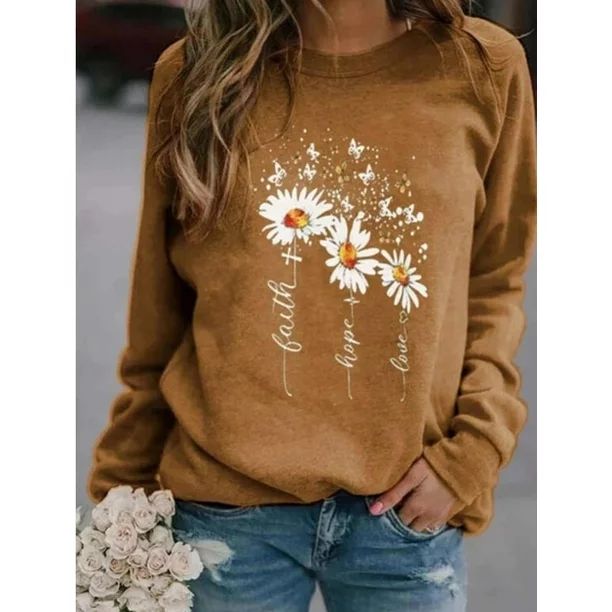 New Fashion Women's Loose Top Autumn and Winter Long Sleeve Round Neck Printed Casual Sweater | Walmart (US)