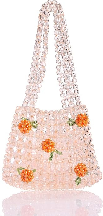 YIFEI Women Orange Colored Transparent Flower Beaded Acrylic Shoulderbag Evening Bags for Wedding... | Amazon (US)