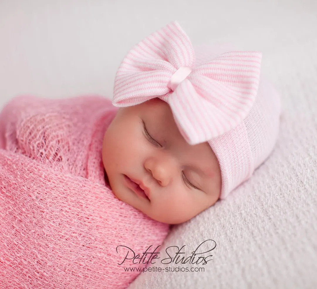Newborn Girl Hospital Hat With Pink Bow, Handmade - Etsy | Etsy (Global)