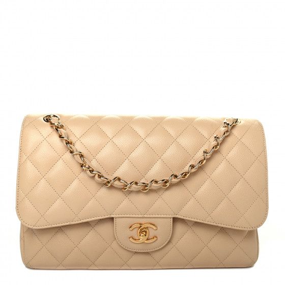 CHANEL Caviar Quilted Jumbo Double Flap Beige Clair | Fashionphile