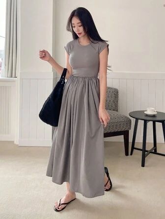 DAZY Solid Cap Sleeve A-line Dress | SHEIN