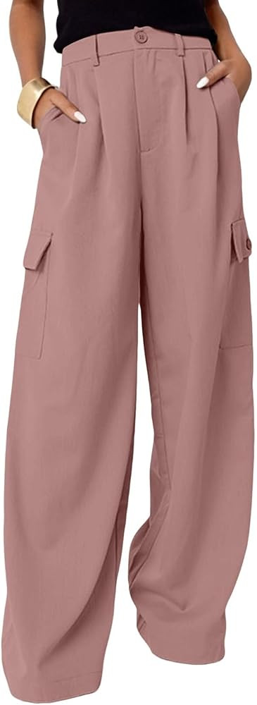 Dokotoo Womens High Waisted Wide Leg Cargo Pants Baggy Casual Work Pants with 4 Pockets | Amazon (US)