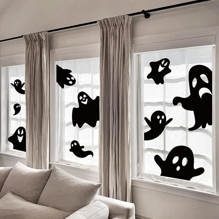 Whaline 9 Sheets Halloween Window Clings Black Ghost Silhouette Reusable Window Decals for Spooky... | Amazon (US)