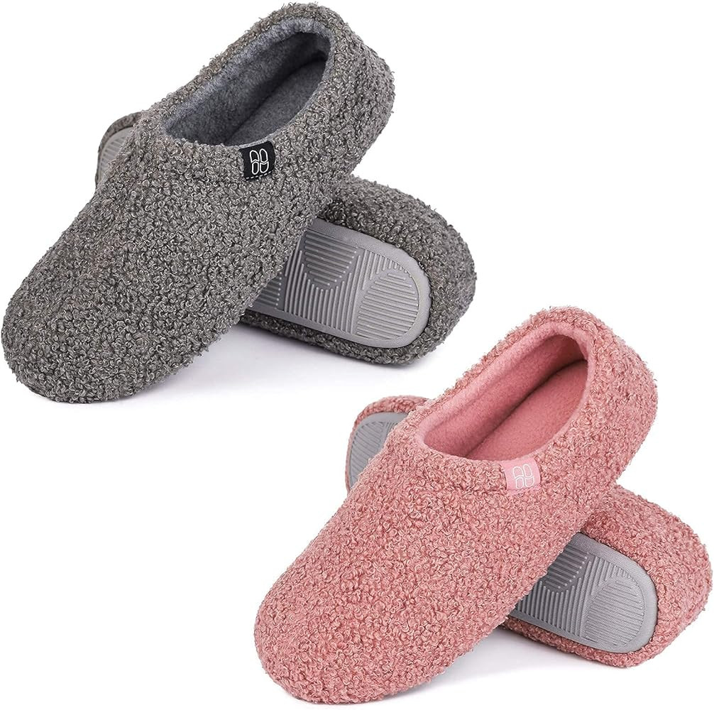 HomeTop Women's Fuzzy Curly Fur Memory Foam Loafer Slippers with Polar Fleece Lining (US 7-8/2 Pa... | Amazon (US)