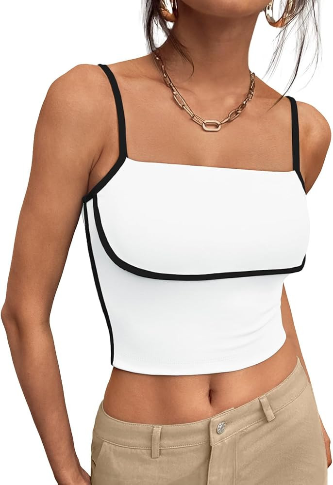 Trendy Queen Womens Camisole Tube Tops with Adjustable Spaghetti Strap Cute Summer Going Out Crop... | Amazon (US)