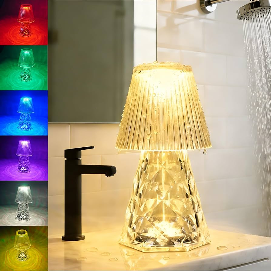 Waterproof Shower Lamp, Rechargeable Bathroom Lamp with RGB, Cordless Crystal Table Lamp, Dimmabl... | Amazon (US)