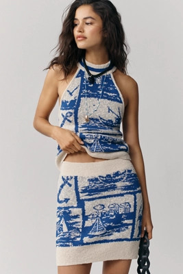 Maeve Sailing Scene Knit Mini Skirt | Anthropologie (US)