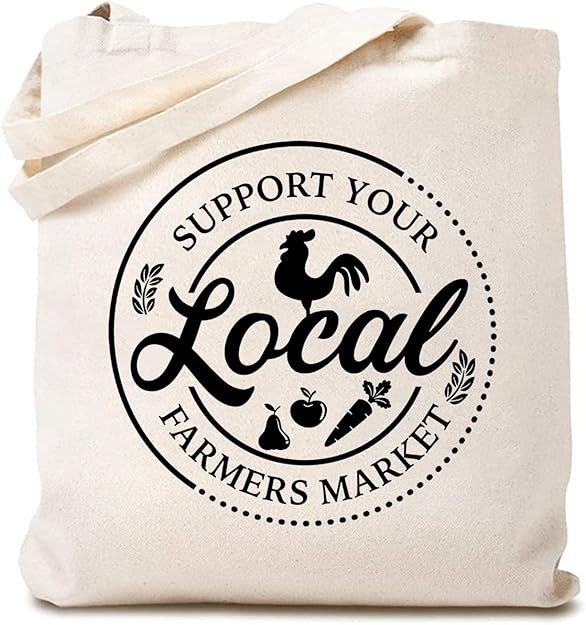 TSIIUO Women's Support Your Local Farmers Market Canvas Tote Bag Funny Farming Chicken Graphic Re... | Amazon (US)