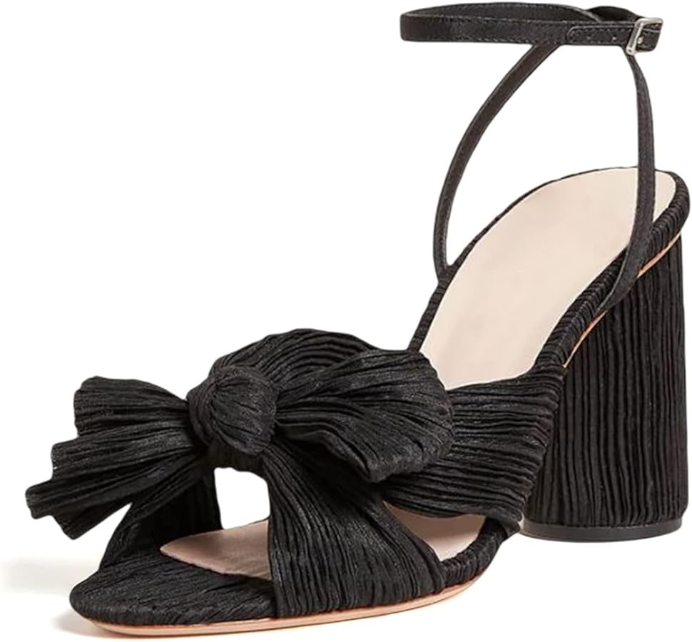 MICIFA Women's Bow Knot Heeled Sandals Open Toe High Block Ankle Strap Chunky Heels Bride Wedding... | Amazon (US)