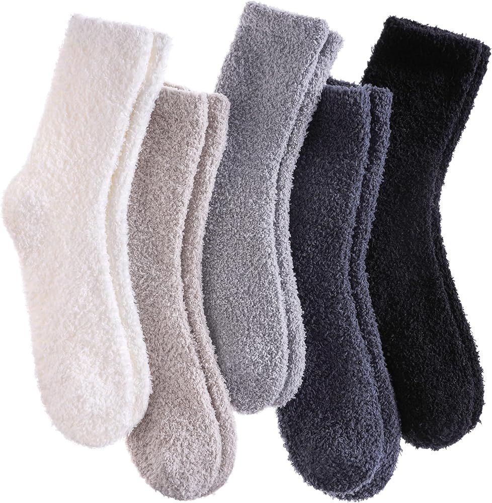 Womens Fuzzy Slipper Socks Super Soft Microfiber Fluffy Cozy Winter Warm Fuzzy Crew Socks | Amazon (US)