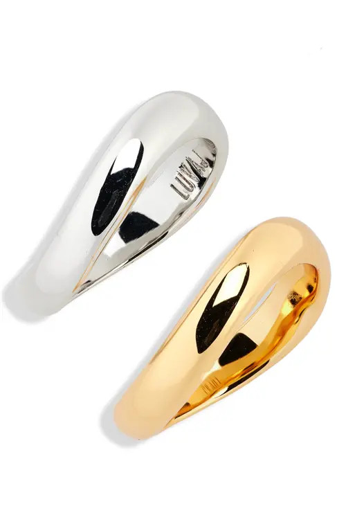 Luv AJ Set of Two Wave Stackable Rings in Gold And Silver at Nordstrom, Size 7 | Nordstrom