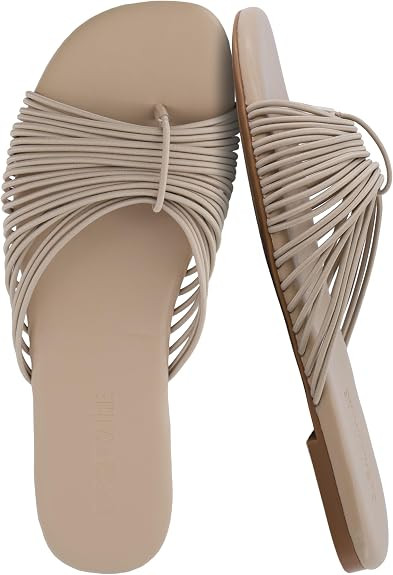 CUSHIONAIRE Lanky Strappy Sandals for Women, Trendy Multi-Strap Square Toe Flat Slide Womens Sand... | Amazon (US)