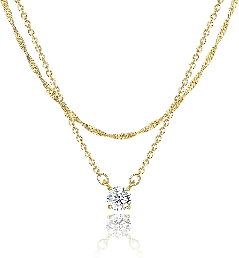 Tewiky Dainty 14k Gold Plated/Silver Cubic Zirconia Necklaces for Women, Simple CZ Jewelry Neckla... | Amazon (US)