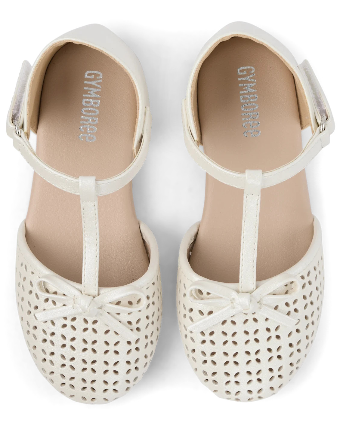 Girls Shimmer Perforated T-Strap Ballet Flats - Little Essentials - WHITE | Gymboree | Gymboree
