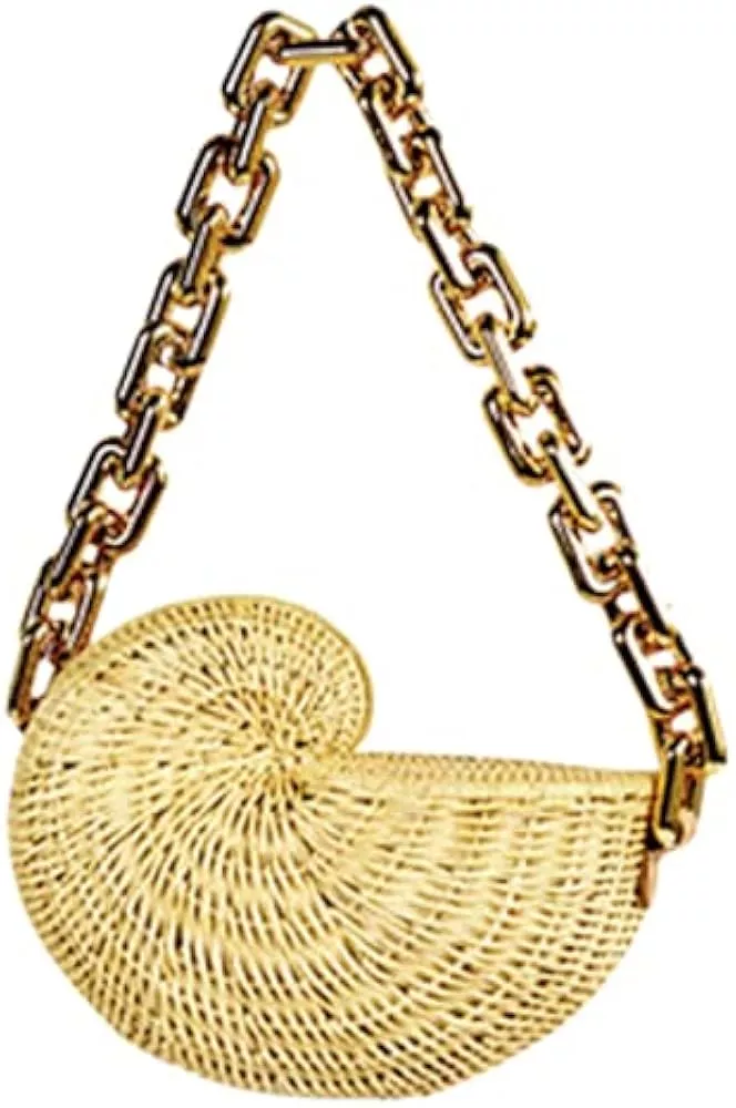  Puedo Women Shell Shape Straw Bag Rattan Woven Beach