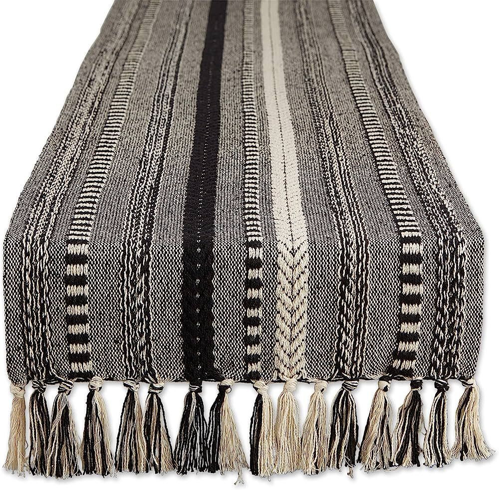 DII Farmhouse Braided Stripe Table Runner Collection, 15x108 (15x113, Fringe Included), Black | Amazon (US)