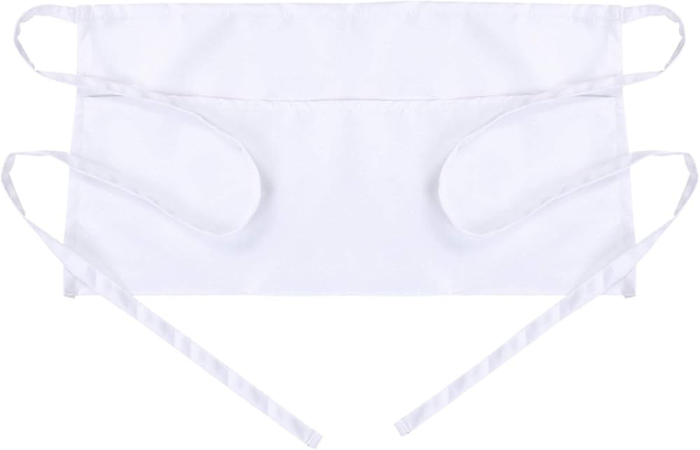 BOHARERS Waist Apron with 3 Pockets - White Waitress Waiter Server Short Apron | Amazon (US)
