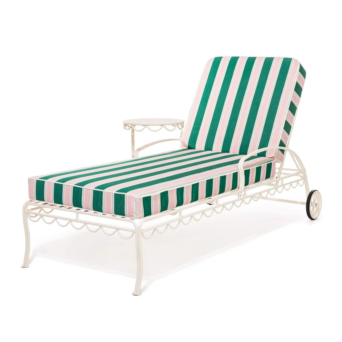The Al Fresco Sun Lounger in Bistro Green Stripe on White Frame | Business & Pleasure Co.