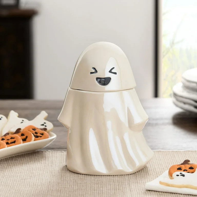 Halloween Earthenware 19.6-Ounce Ghost Treat Food Storage Jar, by Way To Celebrate | Walmart (US)