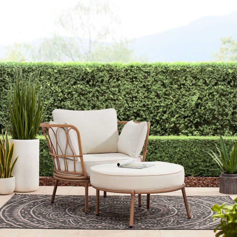 Better Homes & Gardens Willow Sage All-Weather Wicker Outdoor Cuddle Chair and Ottoman Set, Beige | Walmart (US)