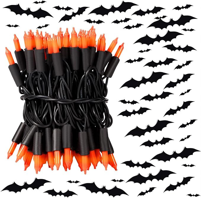 20.6 Feet 125V 100 LED Clear Halloween String Lights and 44 Pieces 4 Different Sizes PVC Scary Ba... | Amazon (US)