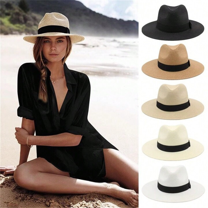 1 Sombrero De Sol Unisex De Verano, Sombrero De Panamá, Sombrero De Paja De Ala Ancha Para Prote... | SHEIN