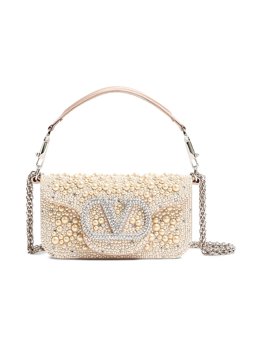Women's Locò Small Shoulder Bag with Pearls, Rhinestones and Jewel Logo - Off White | Saks Fifth Avenue
