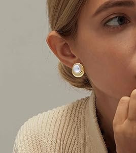 18K Gold Plated Stud Pearl Earrings for Women, Fashion White Pearl Stud Earrings Jewelry Accessor... | Amazon (US)