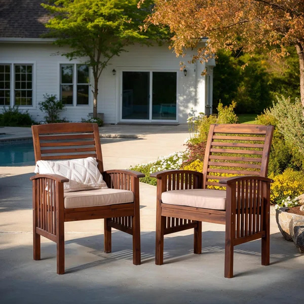 Wood Outdoor Dining Armchair with Cushion | Wayfair North America