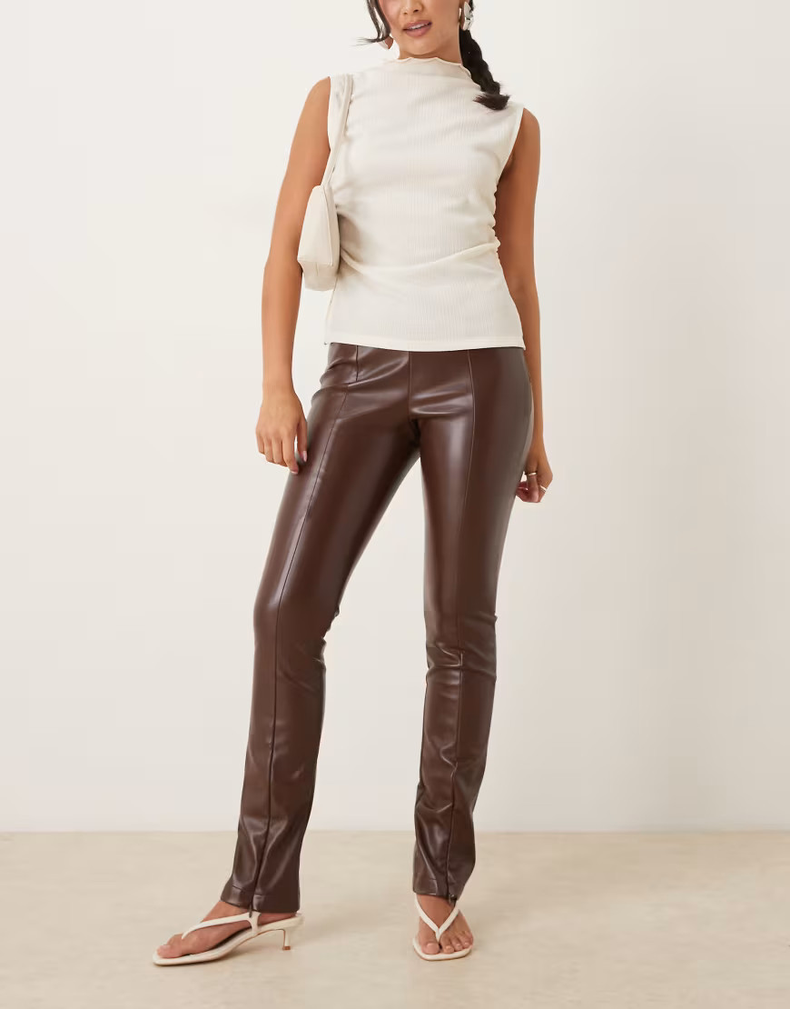 ASOS DESIGN skinny faux leather pants in fudge-Brown | ASOS (Global)