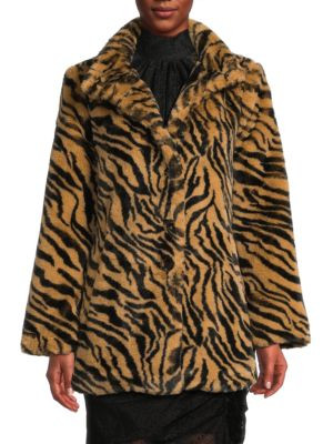 ​Priscilla Faux Fur Tiger-Print Mid-Length Coat | Saks Fifth Avenue OFF 5TH