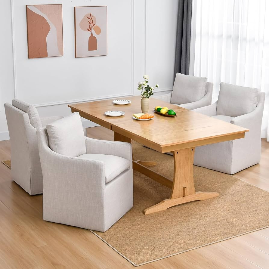 DUHOME Upholstered Dining Chair with Casters,Linen Dining Chairs Set of 4,Single Sofa Chair with ... | Amazon (US)