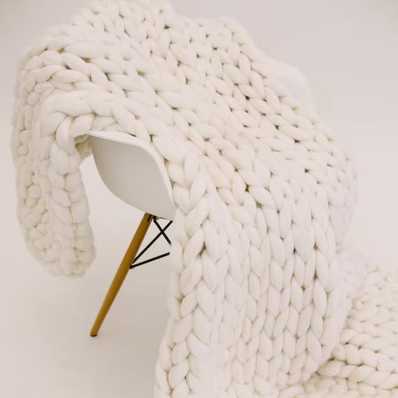 Cloud White Merino Wool Knit Throw | Etsy | Etsy (US)