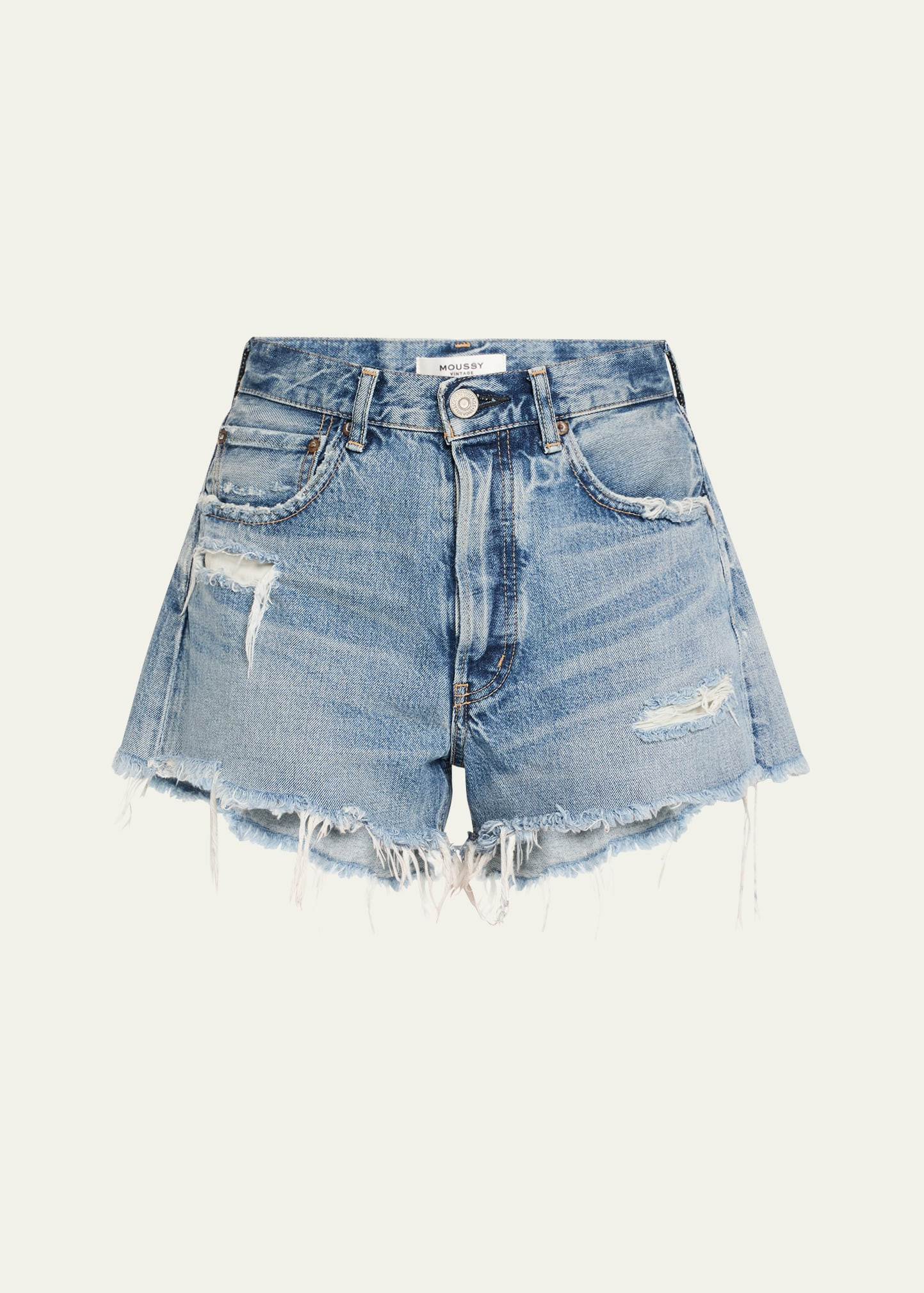 MOUSSY VINTAGE Packard Distressed Button-Fly Denim Shorts | Bergdorf Goodman