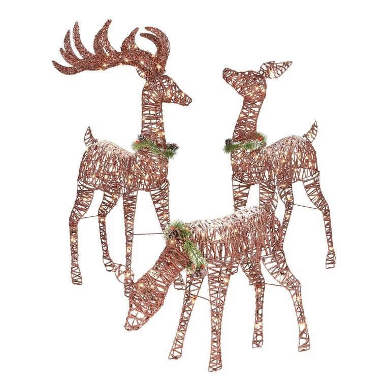 Holiday Time Light-up Outdoor 3-Piece Reindeer Family Decoration with Clear Lights - Walmart.com | Walmart (US)