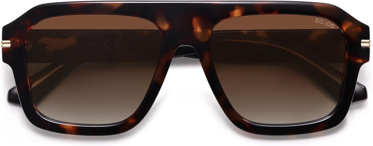 SOJOS Retro Thick Polarized Aviator Sunglasses for Women Men, Vintage Oversized Square Shades SJ2384 | Amazon (US)