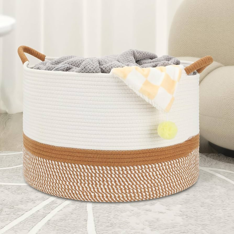 Large Blanket Basket (20"x13"),Woven Basket for Storage Dirty Clothes Basket for Laundry, Living ... | Amazon (US)