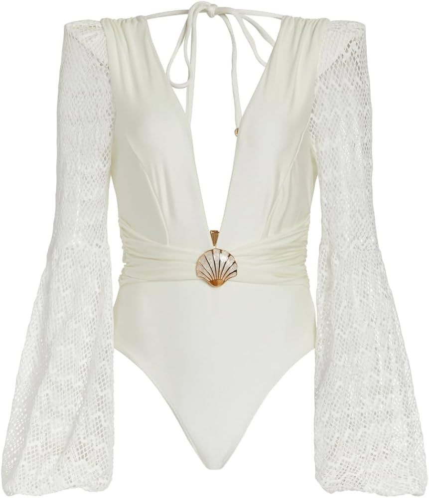 Amazon.com: Plunge Long Sleeve Swimsuit, M, White : Luxury Stores | Amazon (US)