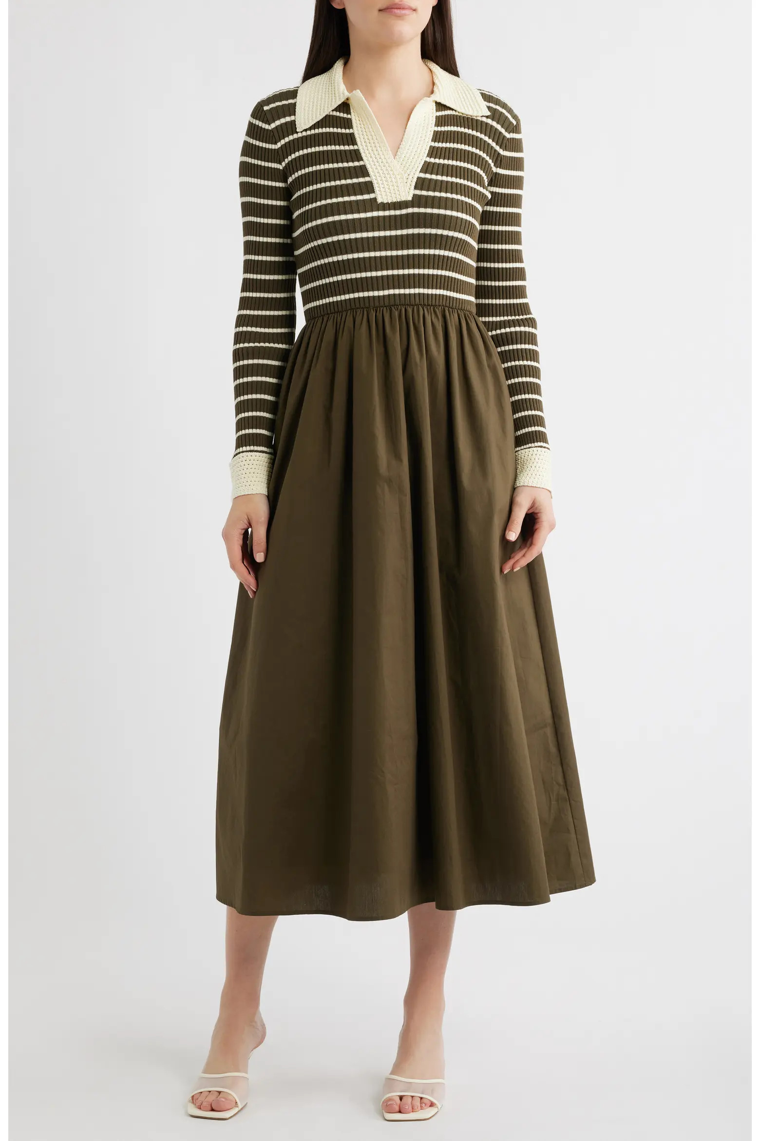 Stripe Long Sleeve Twofer Midi Dress (Women) | Nordstrom | Nordstrom