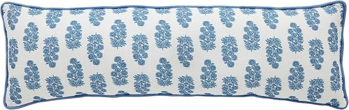 Mud Pie Blue Block Print Long Pillow; 11" X 35" | Amazon (US)