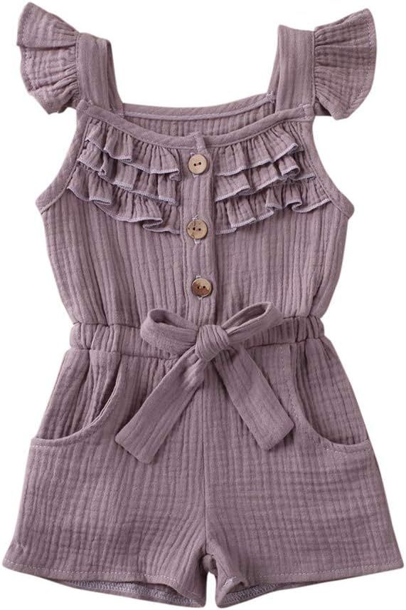 Rtnnsbbfcm Toddler Baby Girl Valentine's Day Romper Bodysuit Heart Print Sleeveless Strap Ruffle ... | Amazon (US)