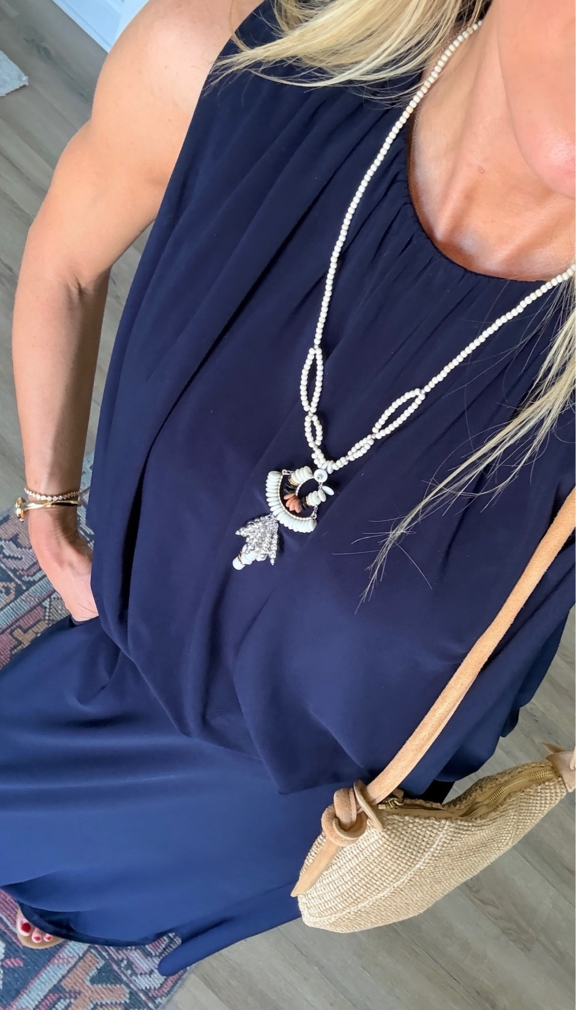 Navy maxi skirt set. 

Top: TTS, wearing a S
Skirt: runs big, wearing an XS

#LTKootd #LTKgrwm #LTKSeasonal