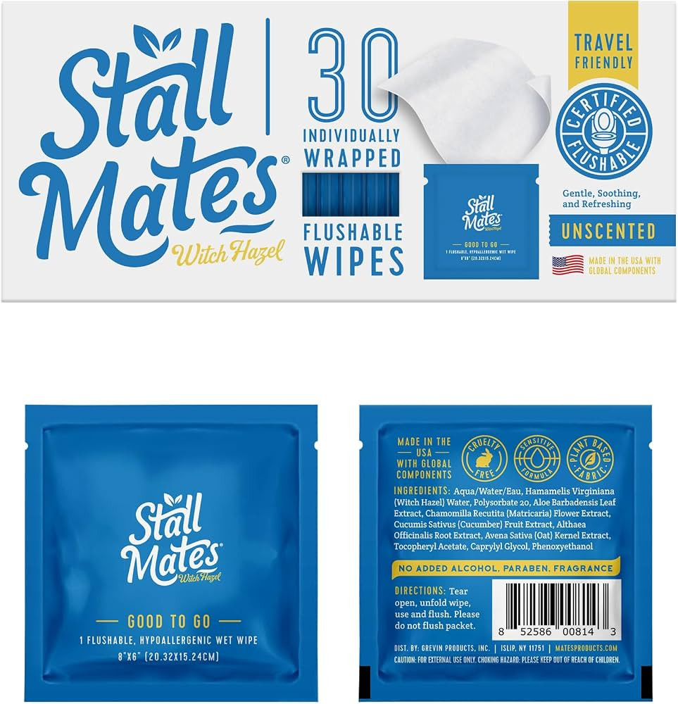 Stall Mates Wipes Witch Hazel: Flushable Wipes | Individually Wrapped | Travel Friendly | Soothin... | Amazon (US)