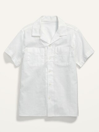 Short-Sleeve Button-Front Linen-Blend Shirt for Boys | Old Navy (US)