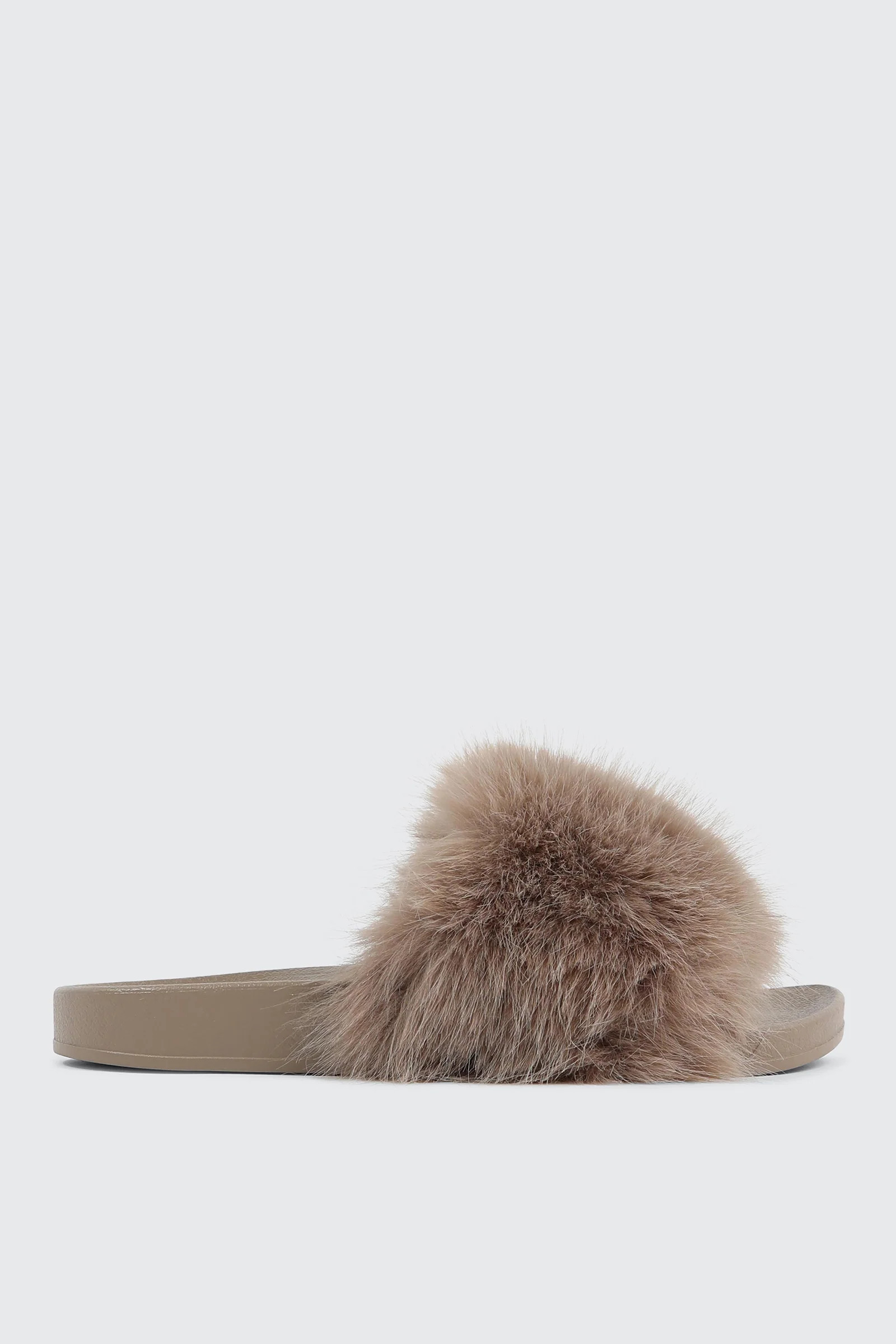 Faux Fur Pool Slides Sandals Beige | Ardene Canada | Ardene US