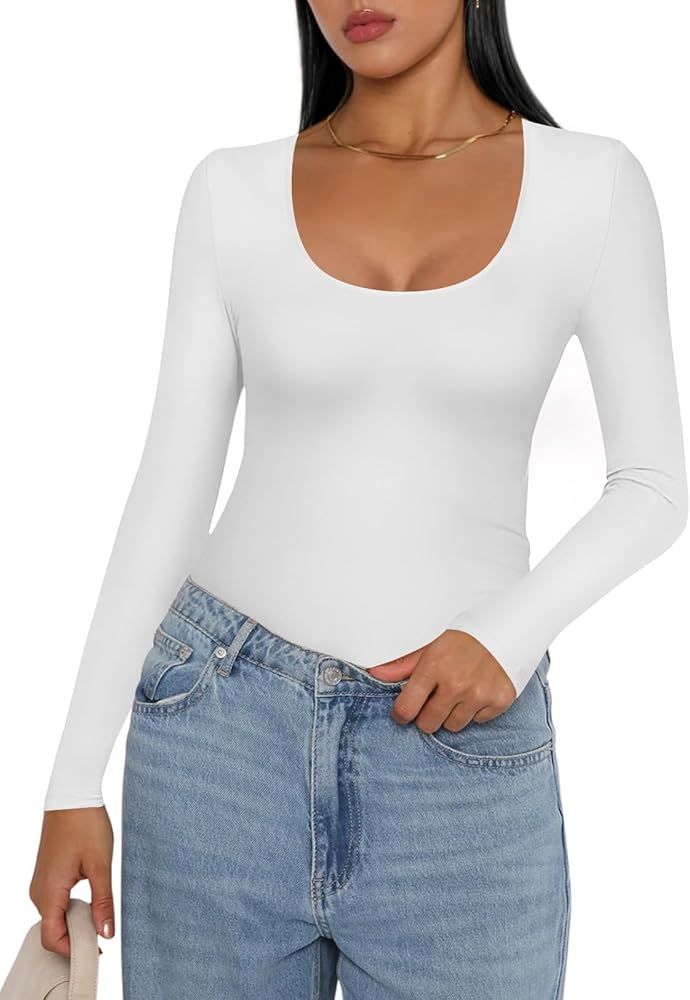 Ekouaer Women Long Sleeve Shirt Scoop Neck Tops Slim Fit Basic Top Thermal Undershirts Base Layer... | Amazon (US)